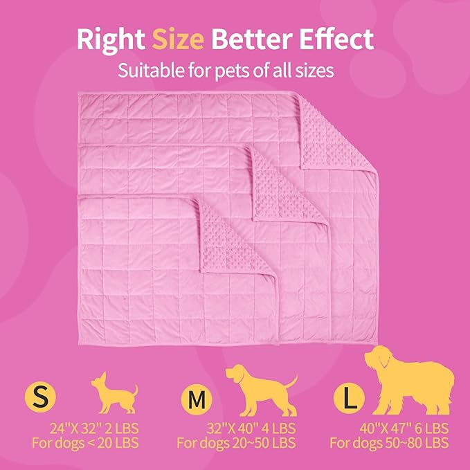 LaSyL Weighted Blanket for Pets | Thunder Blanket for Dogs Anxiety | Premium Soft Minky | Relaxation & Calming & Anti Anxiety | Used in Car, Bed, Couch | Pink, Washable Medium (32"x40")