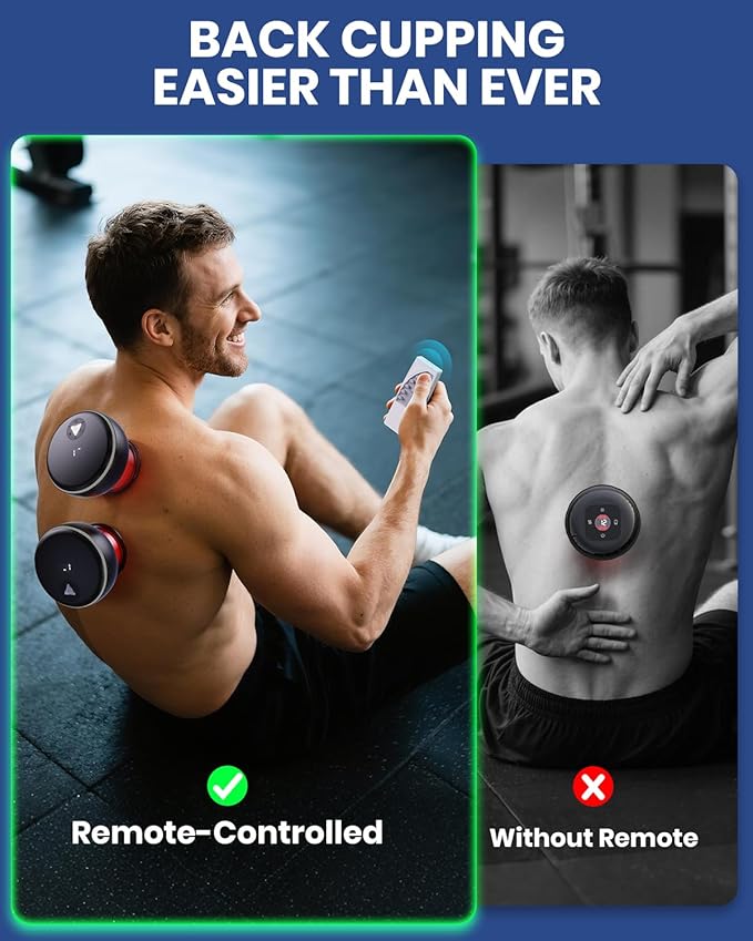 Electric Cupping Kit for Massage Therapy with Remote Controller - 32 Levels of Adjustable Suction & Heat, Portable Cupping Therapy Set for Back Pain Relief, Neck Muscle Soreness