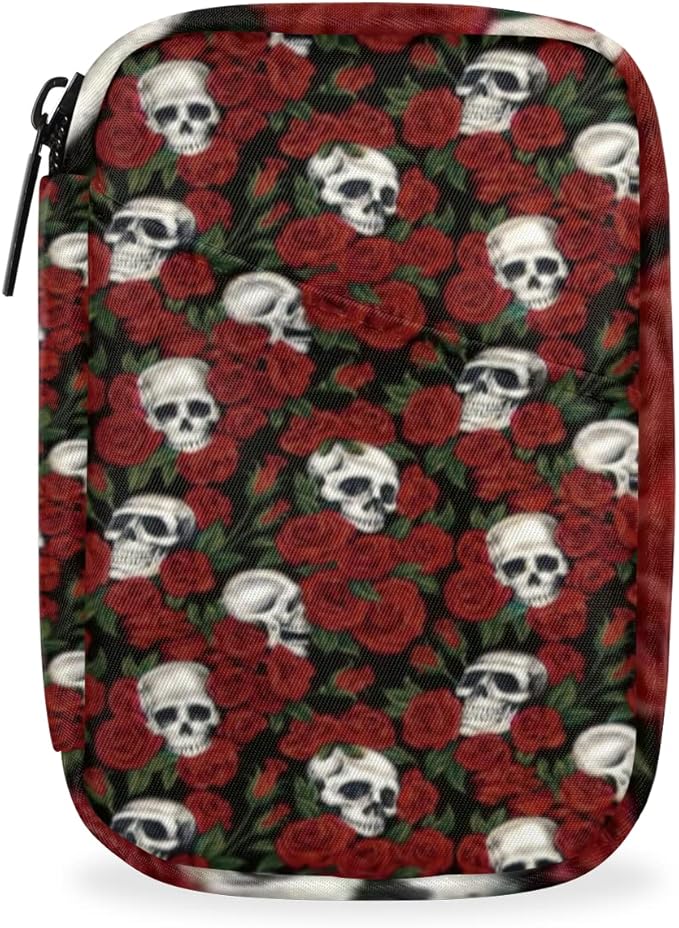 Skull Red Rose Pill Case Weekly Medicine Organizer with Travel Bag Seven-Day Pill Box Vitamin Supplement Box Fish Oil Pills Holder
