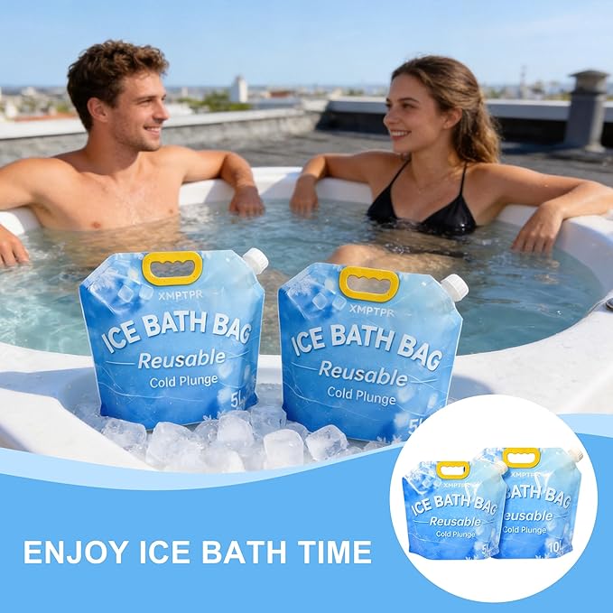 4 Pack Ice Bath Bags, Reusable Cold Plunge Tub Accessories, Portable Bathtub Freezer Water Bags with Handle for Home Outdoor Bathtub Bucket