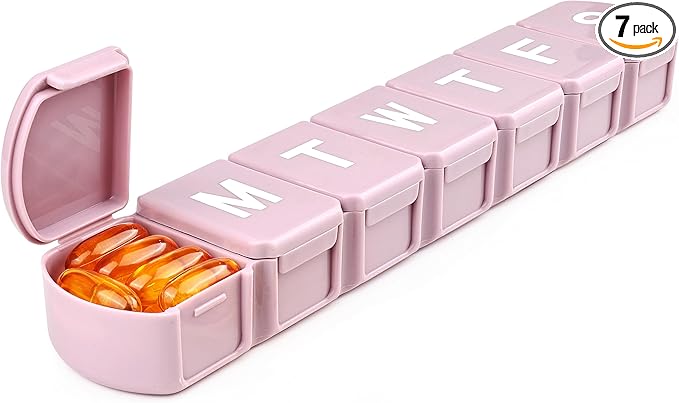 MOLN HYMY Extra Large Weekly Pill Organizer 7 Day, XL 1 Week Pill Dispenser Case, Daily Medicine Organizer to Hold Vitamin Filsh Oil and Supplements (Pink)