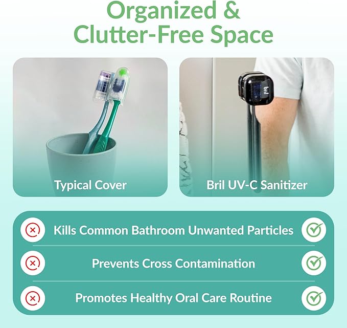 Bril UV-C Toothbrush Sanitizer and Holder, Portable Cleaner, Travel Cover, Magnetic Holder, and Rechargeable Case for Any Size Toothbrush, Black