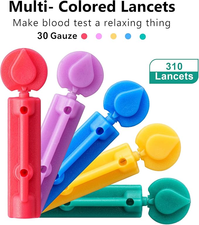 Lancets for Diabetes Testing - 30 Gauge Diabetic Lancets for Blood Testing and Glucose Testing - Fits Most Lancing Devices - 310 Count (Colourful)