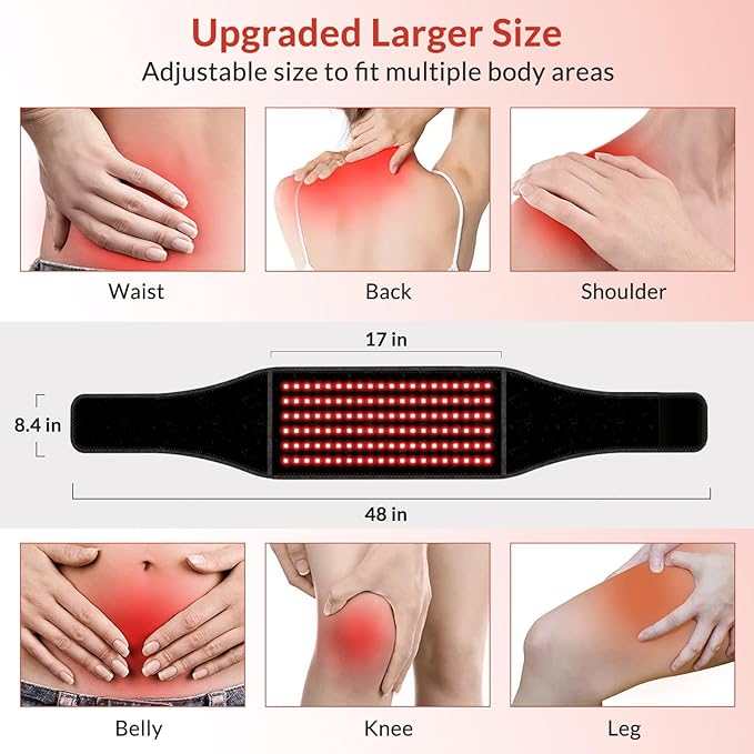 Red Light Belt for Back & Abdomen, Cordless Infrared Light Wrap with Pulse/Vibration Massage & Timer, Relaxing Waist Wrap for Daily Wellness, Gift for Family
