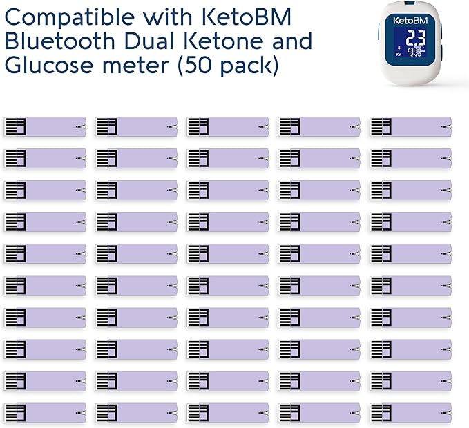 KetoBM Blood Ketone Test Strips for Dual Bluetooth Ketone & Glucose Meter, 50pk