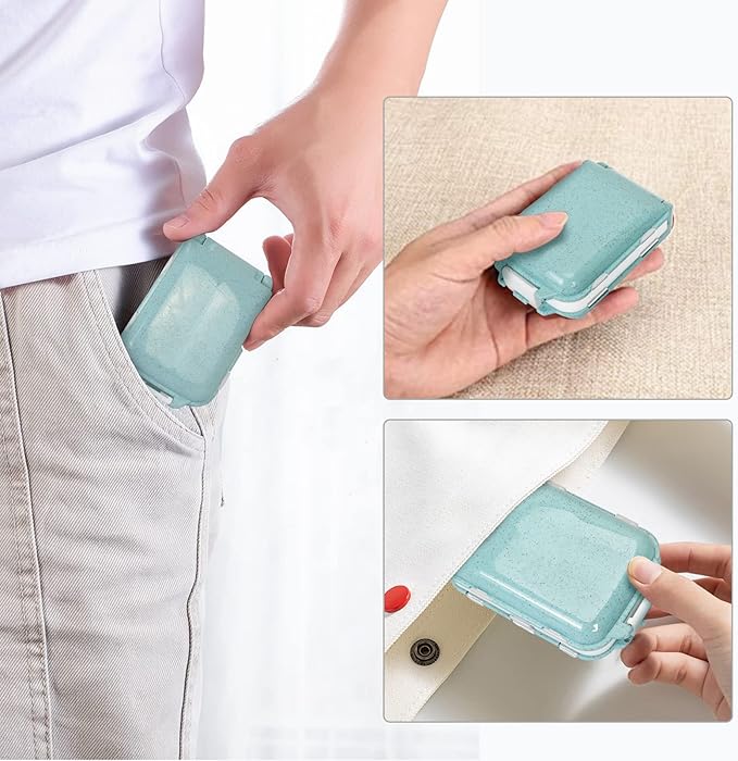 2pcs Portable Pill Case Travel Pill Organizer, Three Folding Design Daily Pill Organizer, Pill Box for Purse Pocket to Hold Vitamins,Cod Liver Oil,Supplements and Medication, Light Blue