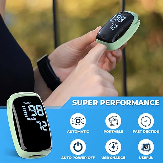 Finger Pulse Oximeter, Fingertip Blood Oxygen Saturation with Pulse Monitor Rechargeable, Accurate Spo2 Reading for Home, Outdoor Sports，Green