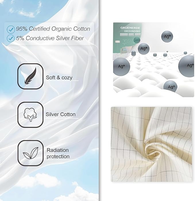Grounding Pillowcase with 15ft Grounding Cord Conductive Silver Fiber Grounding Pillowcase for Better Sleep Increase Energy(Beige, 20x30in)