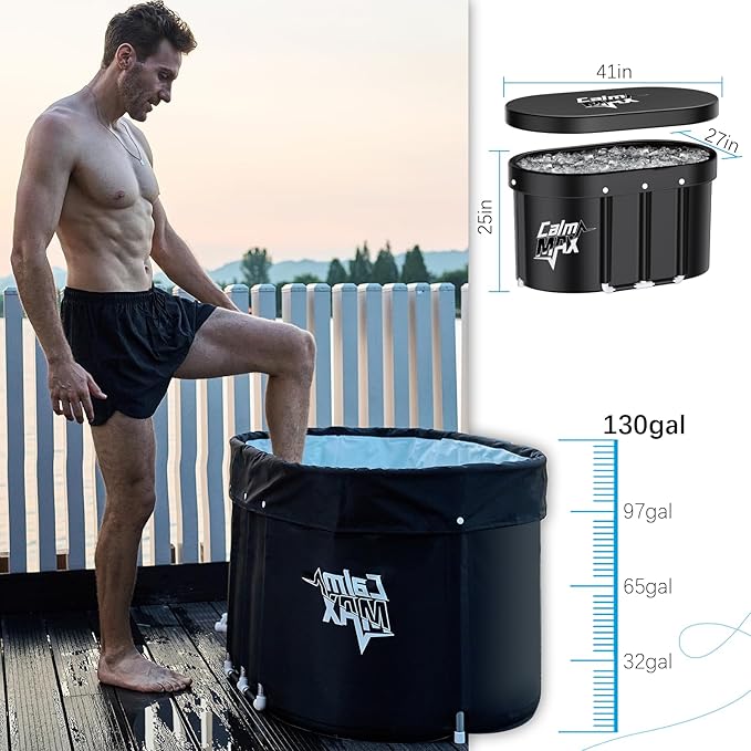 CalmMax Oval Ice Bath Tub with Lid for Athletes 492L Portable Cold Plunge Tub for Cold Water Therapy 5 Layers Ice Baths at Home Outdoor Gym - 105cm Long
