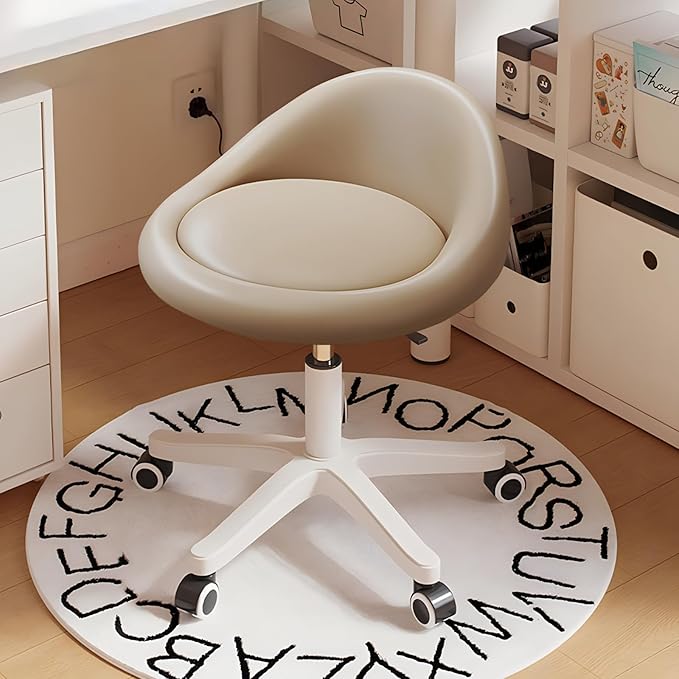 Rolling Stool Chair with Backrest, Round PU Leather Adjustable Height Hydraulic Swivel Rolling Stool for Spa Salon Tattoo Massage Doctor Dental Medical Office Khaki