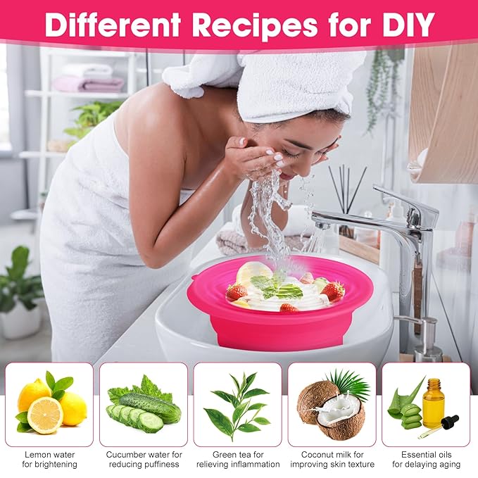 Face Bowl for Ice With Built-in Ice Tray Collapsible Silicone Facial Face Ice Bath Bowl Small Reusable Cold Plunge Basin is Portable,Perfect for Home Use,Camping,Travel Cold Bath Spa Tool & Rose