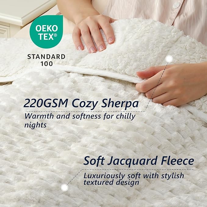 Mr. Sandman Weighted Blankets for Adults Full Size 12lbs, Warm Sherpa Fleece Throw Blanket for Sleep and Calm, Soft Cozy Heavy Bed Blanket with Jacquard Flannel, 48 x 72 Inches, Cream White