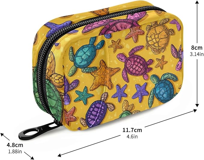 Colorful Turtles and Starfish Travel Pill Organizer Case Box Container Weekly Portable Vitamin Medicine Holder Storage Bag with Zipper Removable
