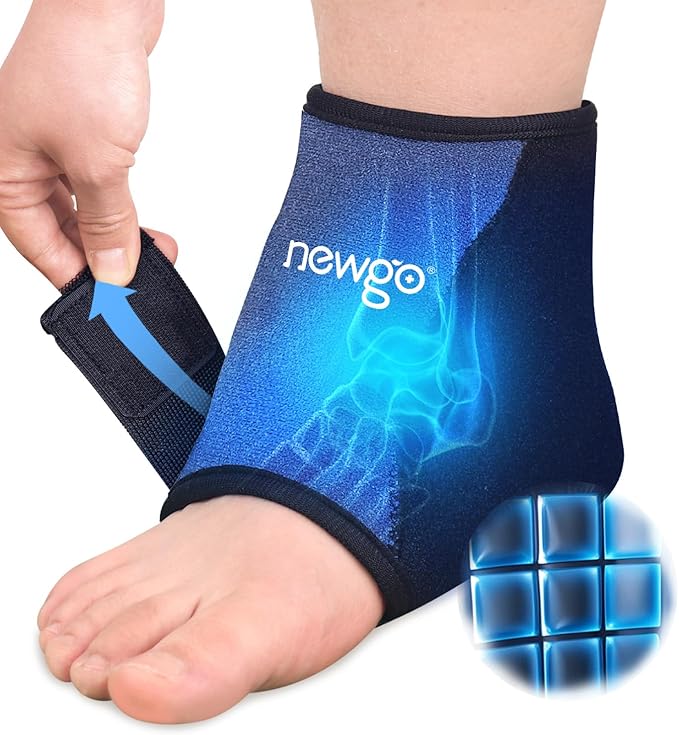 NEWGO Ankle Ice Pack Wrap Upgraded Gel Ice Pack for Ankle Pain Relief with 2 Hours Long Lasting Cold Retention for Athletes, Chronic Pain Sufferers, Flexible Fit, Leakproof & Reusable