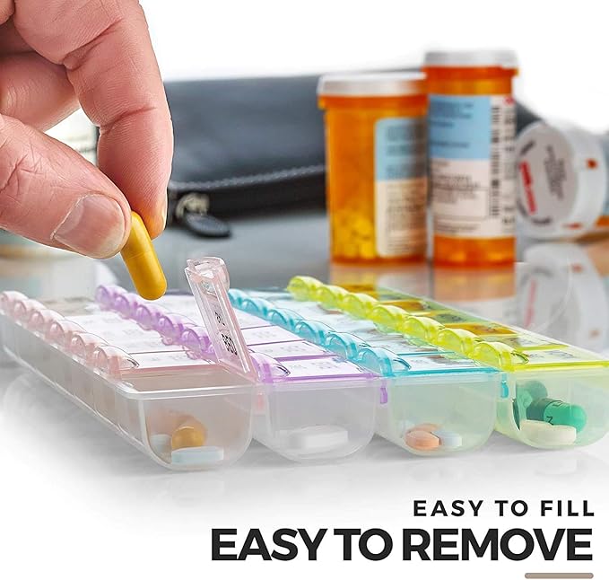 MEDca Pill Organizers - (2 Pack) Large Pill Organizer with Weekly and Daily 4-Times-A-Day Compartments for Morning, Noon, Evening, Night - BPA-Free, Portable and Travel Friendly Pill Boxes Case