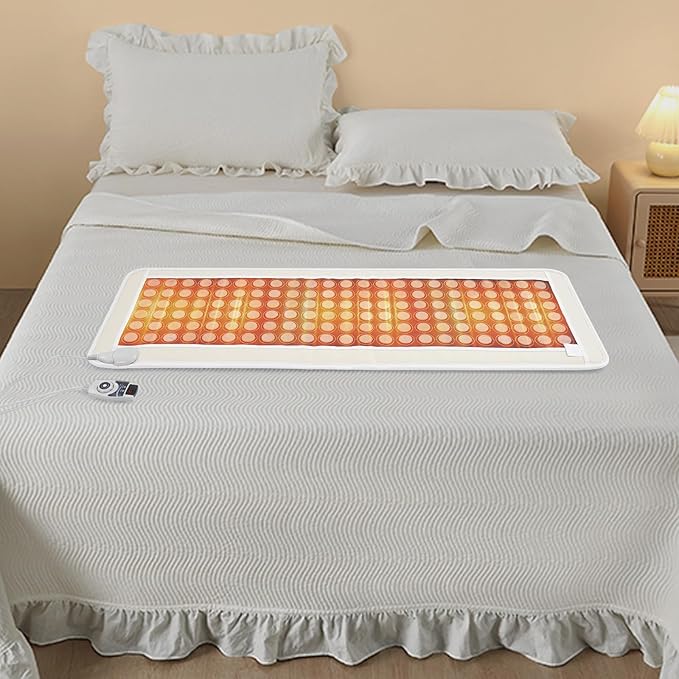 20 x 59 Inch Infrared Heating Pads for Full Back, 138 Pieces Natural Jade Electric Heating Pad for Back Neck Shoulder Fast Pain Relief (White)
