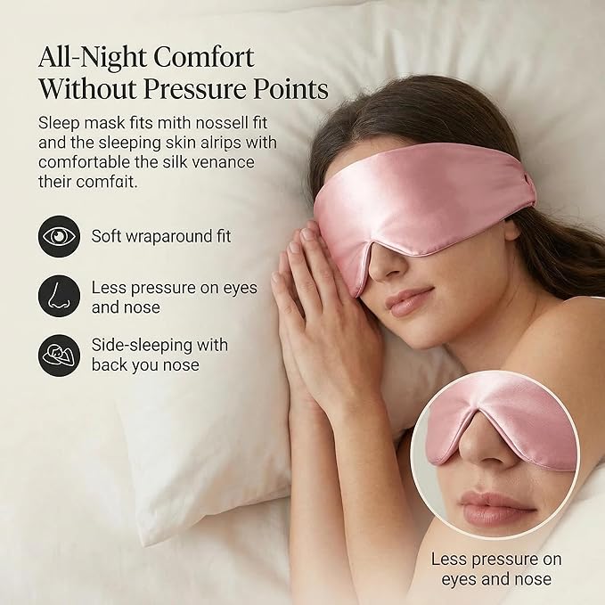 Silk Sleep Mask for Side Sleepers, Eye Mask for Sleeping Women Men, Face-Hugging Padded Eye Cover, 100% 22 Momme Pure Mulberry Silk, Soft Light Blocking Mask for Travel, Naps & Shift Workers (Pink)