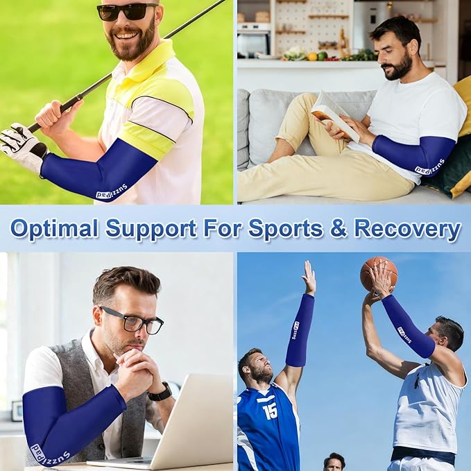Suzzipad 2 Pack Extended-Length Elbow Ice Pack for Pitchers, Flexible Arm ice Pack Sleeve, 360° Reusable Gel Wrap for Upper Arm, Wrist, Shin Splint, Tendonitis and Golfers Relief, Blue, Medium