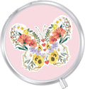 Round Pill Case Small Pill Box with Mirror Pocket 3 Compartment Vitamin Pill Medicine Case Organizer Pill Containers for Traveling Butterfly Flower Sunflower