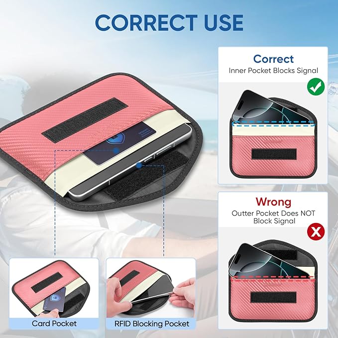 TICONN 2PK Faraday Bags for Car Keys Fob, 7.75"X4.25" Faraday Cage Protector, Car RFID Signal Blocking, Anti-Theft Pouch Anti-Hacking Case Blocker (Pink, L)
