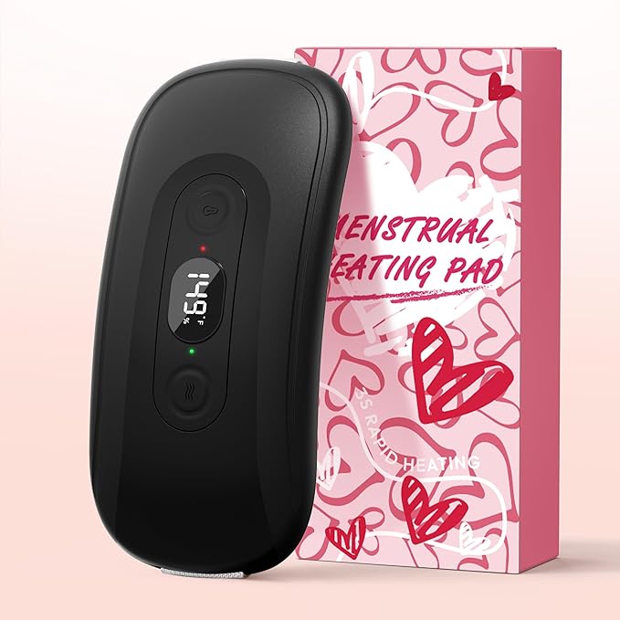 Portable Heating Pad Period Cramps: 2 Timer 6 Heat Levels 6 Vibration Modes Cordless Electric Heating Pad 3s Fast Heating Menstrual Heating Pad (Black)
