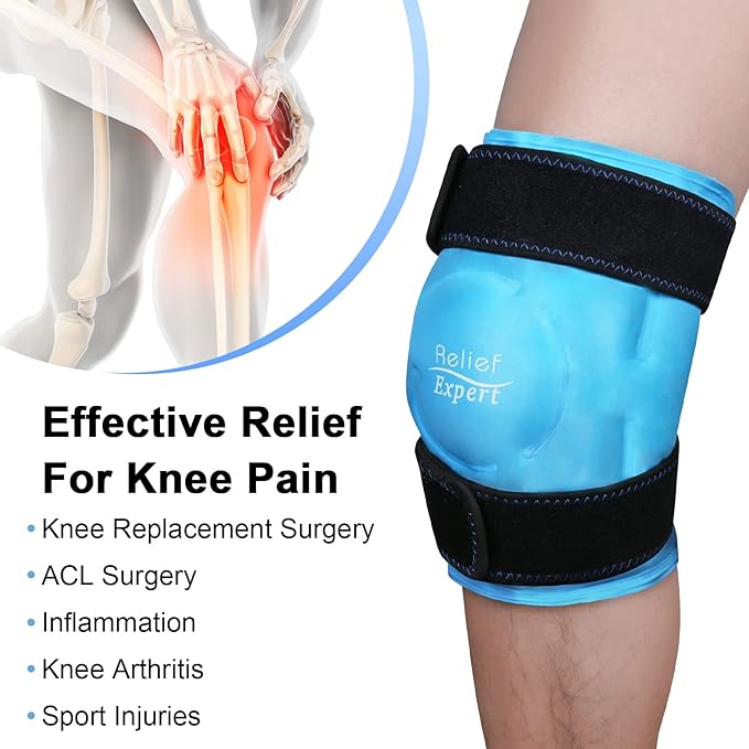 Relief Expert Knee Ice Pack Wrap Around Entire Knee, Large Ice Pack for Leg Soothing Discomfort, Reusable Ice Wraps with Cold Compress for Musclar Relaxation, Post-Workout Recovery,L
