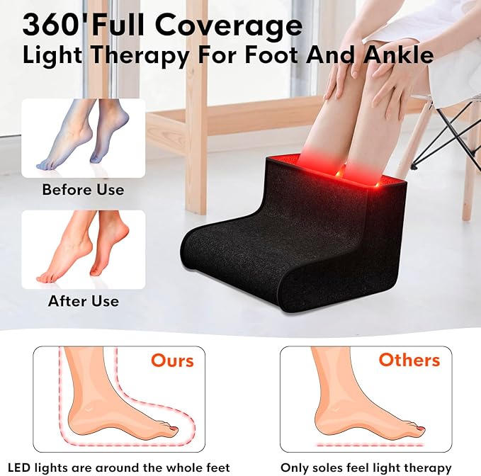 Red Light Therapy for Feet, Dual Wavelength 320 Led,for Achilles Tendonitis & Plantar Fasciitis, Double Side Light Redlight Product for Feet & Ankle Pain,Adjustable Power and Time Controller