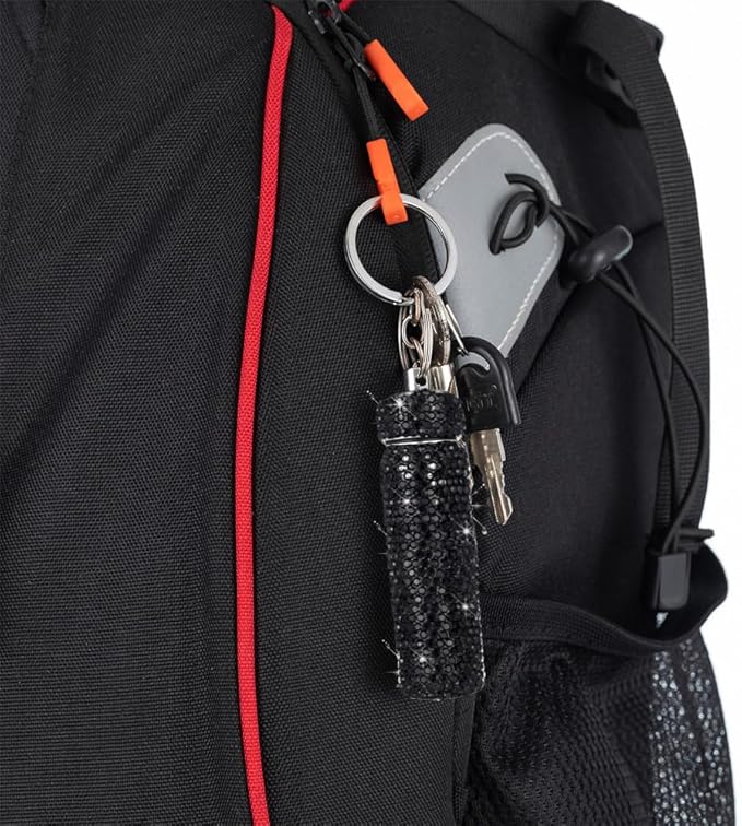 Bling Rhinestone Pill Case Portable Waterproof Pocket Pill Holder Bottle Storage with Keychain for Travel, Outdoor, Camping (black)
