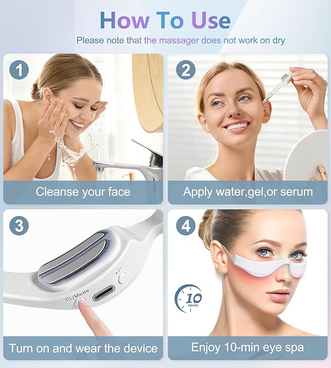 Under-Eye Red Light Therapy Glasses, Rechargeable Therapy Device Microcurrent Eye Massager, Botanique Paris Eyes Bag Remover for Dark Circles, Eye Bags & Wrinkles (White)