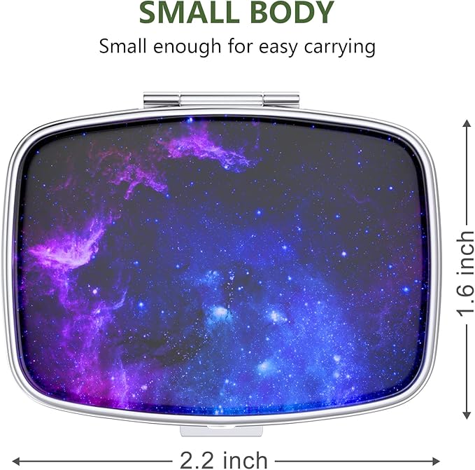 Nipichsha Pill Box, Small Pill Case for Purse & Pocket, Cute Travel Medicine Organizer, Portable Medicine Container Holder to Hold Vitamins, Medication, Fish Oil & Supplements, Starry Night