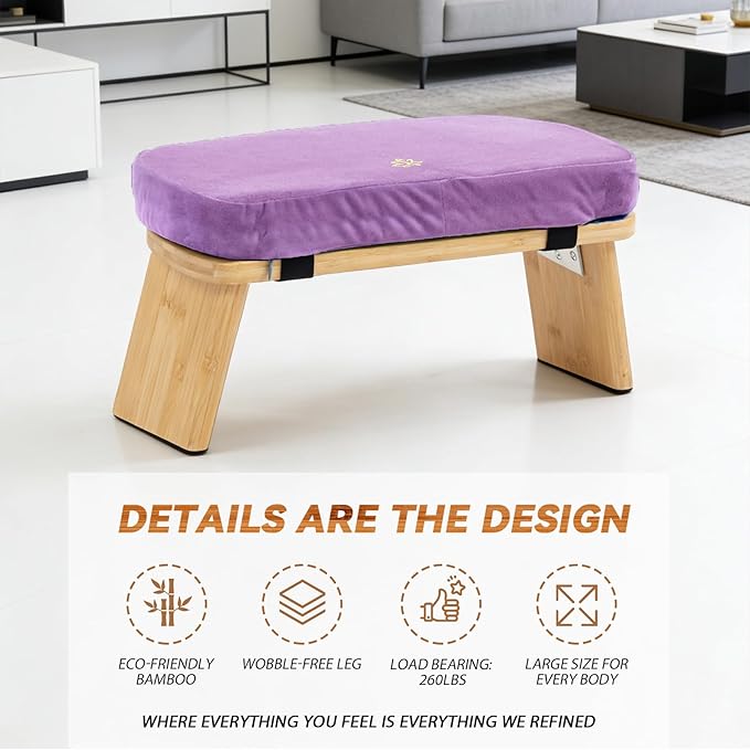 Meditation Bench, Bamboo Meditation Stool, Folding Kneeling Meditation Bench, Seiza Prayer Bench, Prayer Bench with Meditation Cushion, Kneeling Stool(Purple)
