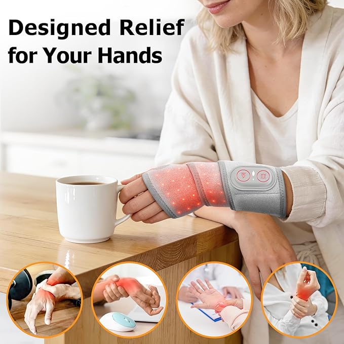 Cordless Wrist Heating Pad Massage, Wrist Massager with Heat and Red Light, Carpal Tunnel Massager, Red Light Therapy for Wrist and Hand, 660nm/850nm, Heated Wrist Wrap for Carpal Tunnel Relief