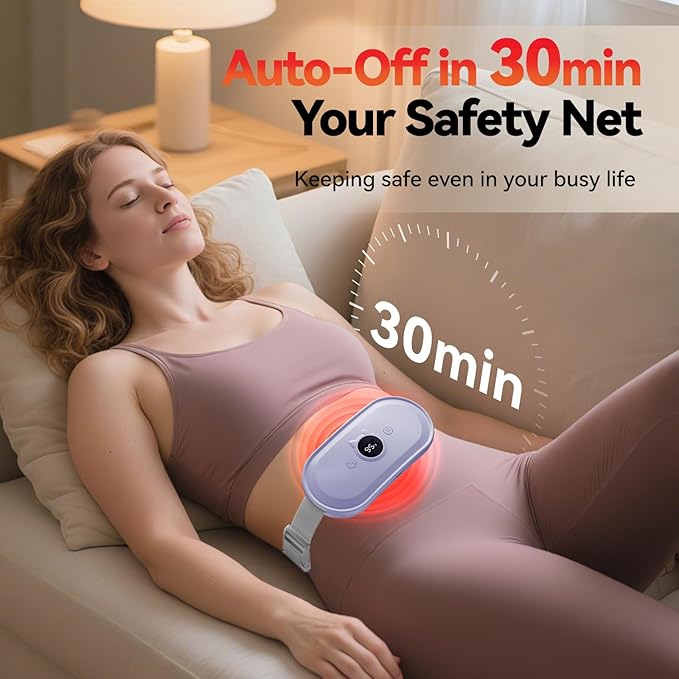Portable Heating Pad for Period Cramps Relief Vibrating Menstrual Heating Belt for Women, 5000mAh with 7 Heat Levels and 7 Modes for Menstrual, Pain Relief for Back & Stomach - Purple