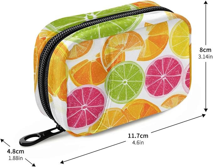 Multicolored Summer Citrus Slices Travel Pill Organizer Case Box Container Weekly Portable Vitamin Medicine Holder Storage Bag with Zipper Removable