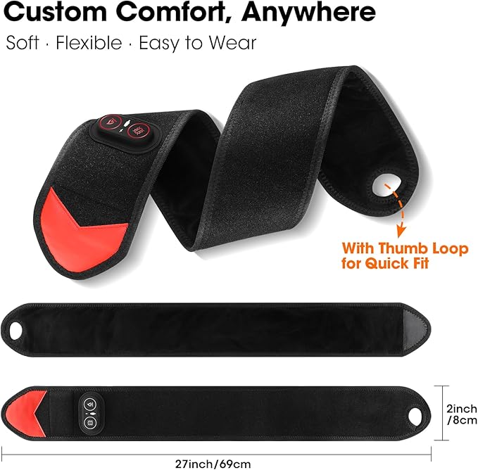 Cordless Wrist Massager for Carpal Tunnel Relief, Hand Massager with Heat, Heated Wrist Massager, Wrist Heating Pad for Pain Relief, Heated Wrist Wrap for Pain, With Red Light, 3 Heat & 3 Massage Modes, Black