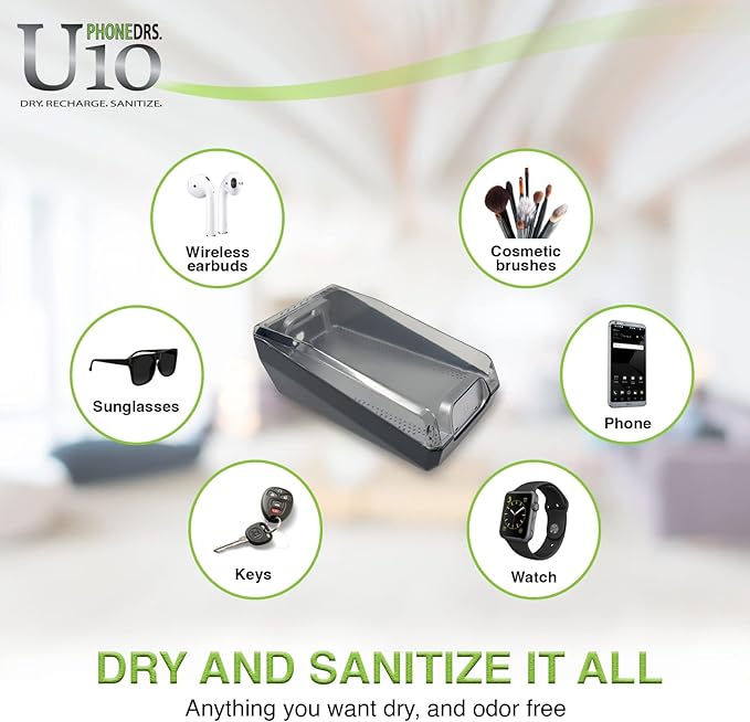 U10 UV-C Cell Phone Sanitizer with Dryer and Charger | Cleans, Dries and Charges All Phones