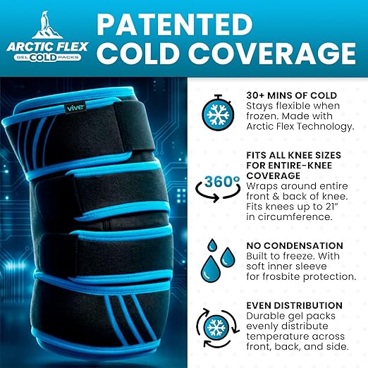 Vive Knee Ice Pack Wrap - Cold/Hot Gel Compression Brace - Heat Support Strap for Arthritis Pain, Tendonitis, ACL, Athletic Injury, Osteoarthritis, Women, Men, Running, Meniscus and Patella Surgery