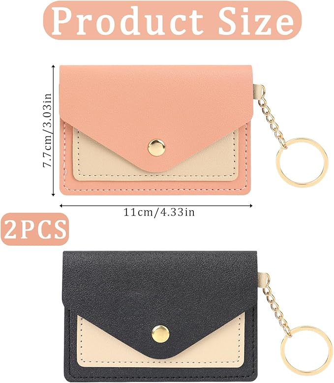 2 Pack Birth Control Pill Case Sleeve Packet 4.3 X 3 Inch PU Leather Wallet Pill Holder Privacy Protection Birth Control Pill Wallet with Key Ring for Pill Card Organizer(Pink, Black)