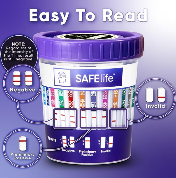 SAFE LIFE [5 Pack] -13 Panel Urine Cup (AMP500, BAR, BUP, BZO, COC150, MDMA, MET500, MOP 300, MTD, OXY, PCP, TCA) Include with 3 Adulterations (CR,SG,PH)
