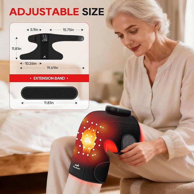 Morfone Red Light Therapy Device for Knee,3 Vibration Modes and 4 Heating Levels,5000mAh Wireless Rechargeable, 660nm and 850nm Infrared Red Light Therapy for Knee,Gifts for Women Men