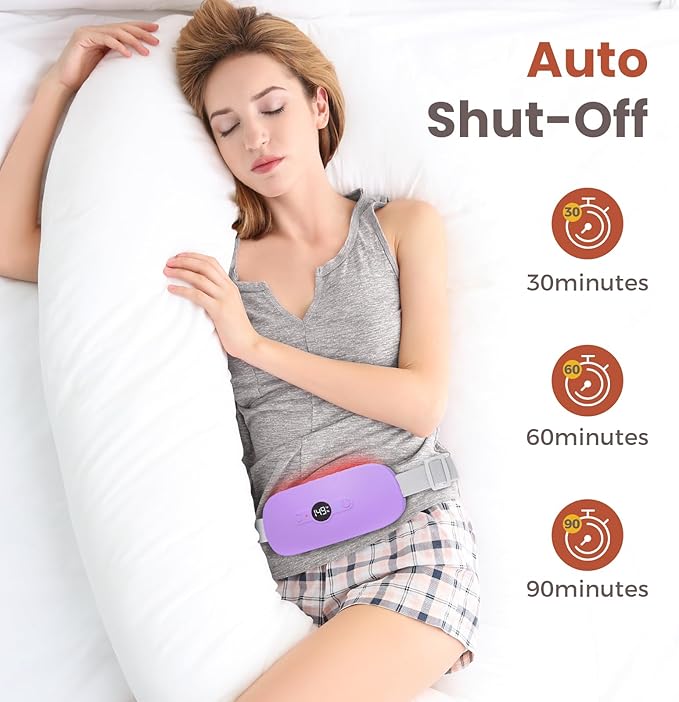 NOWWISH Heating Pad for Period Cramps Pain Relief, Portable Electric Cordless Menstrual Heating Pad Rechargeable with 6 Heat Levels and 6 Massage Modes, Christmas Gifts for Women Teen Girls, Purple