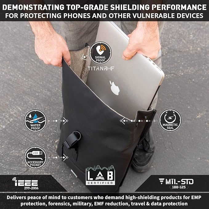 Mission Darkness FreeRoam Faraday Backpack // Stylish Bag with Durable Water-resistant Exterior, RF Blocking Liner, Padded Laptop Compartment, Device Isolation, Anti-tracking, EMF Shielding