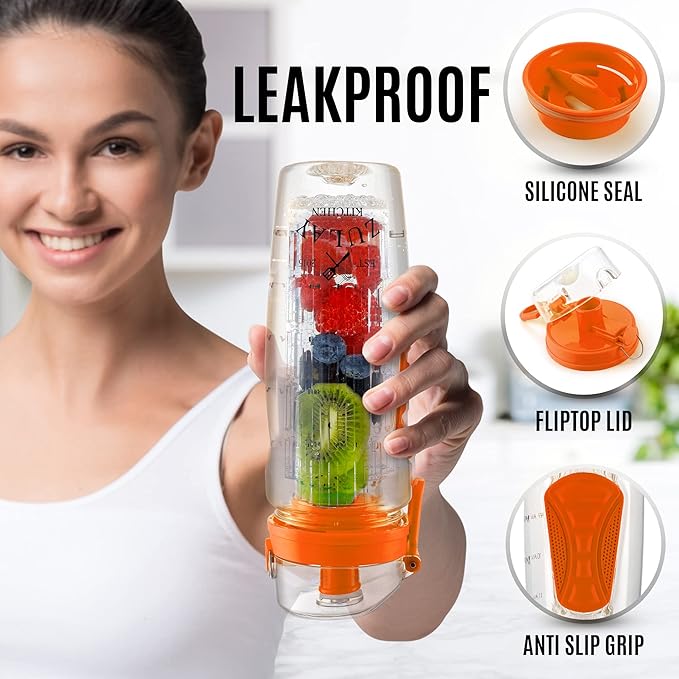 Zulay Fruit Infuser Water Bottle - 34oz - Leakproof With Full-Length Infusion Rod - Men Women's Ideal Fitness Gift Or For Gym, Camping