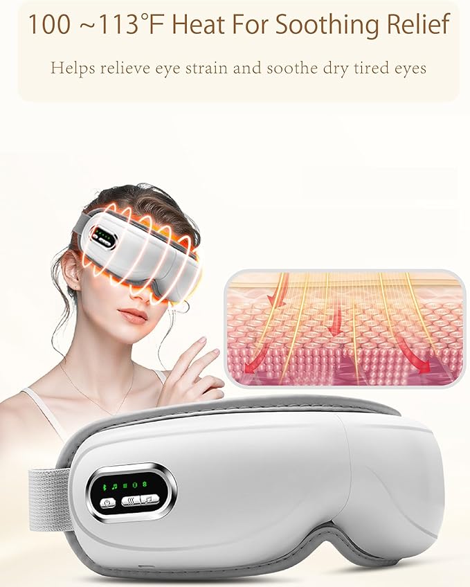 Eye Massager with Heat,Bluetooth Music Eyes Care Gift with 5 Massage Modes and 180° Folding Heated Eye Mask for Migraines Massages Eyes Muscles Gifts for Friend Loved Ones