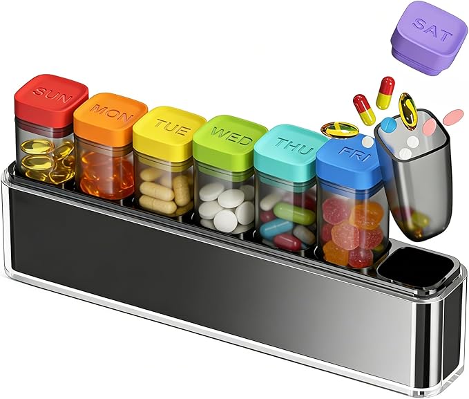 Weekly Pill Organizer 1 Time a Day, HIONXMGA Detachable Travel Pill Box 7 Day, Large Medicine Pill Case Container for Daily Medication Vitamin Supplement Fish Oil, Portable Week Pills Holder, Clear