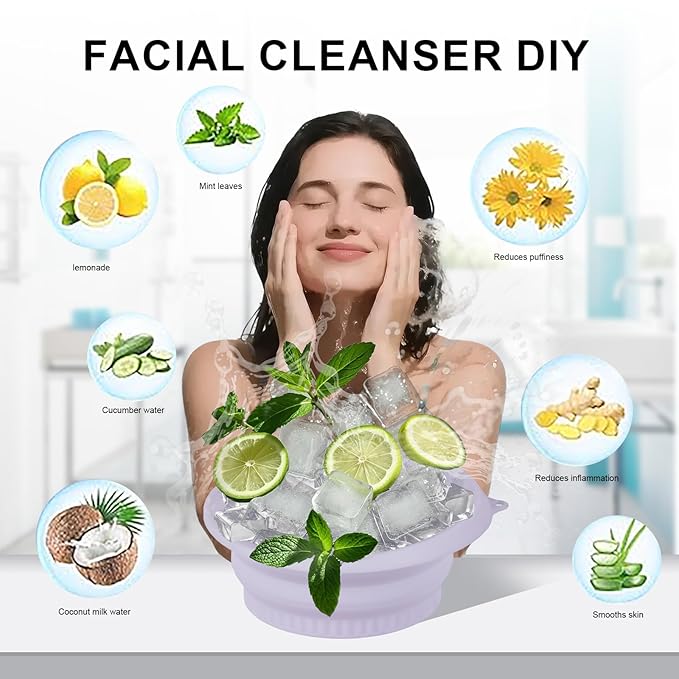 Face Bowl for Ice with Built-In Ice Tray, Face Ice Bath Bowl (Silicone), Foldable and Hanging Design, for Easy Storage and Carrying, for Cold Plunge Therapy Portable Spa Tool Home & Travel