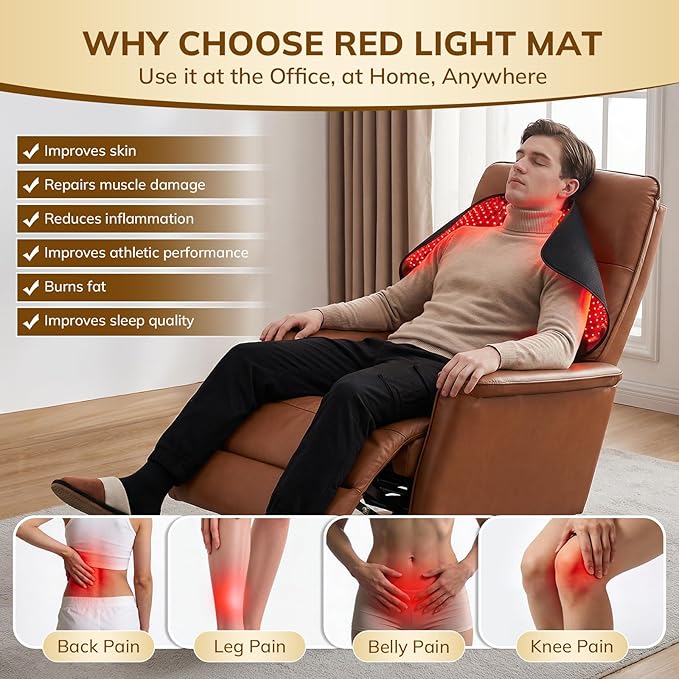 VARIPOWDER Red Light Therapy for Body, 31x16.7'' Full Body Red Light Therapy Mat 522 LEDs 660nm & 850nm, Infrared Red Light Therapy Pad for Back Shoulder Knee Muscle Pain Relief with Goggles