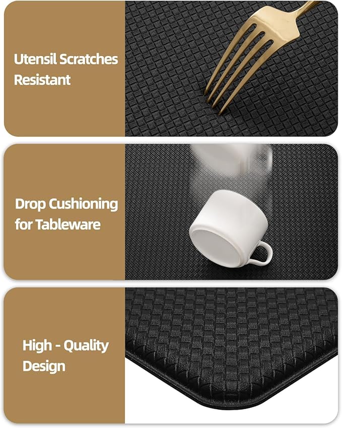 Color&Geometry Anti Fatigue Cushion Padded Kitchen Mat for Floor - 17x29+17x29,Easy Clean, Water & Oil Proof, Non Slip, Foam Rubber Small Runner Rug for Front Sink Comfort Standing, Black Set of 2
