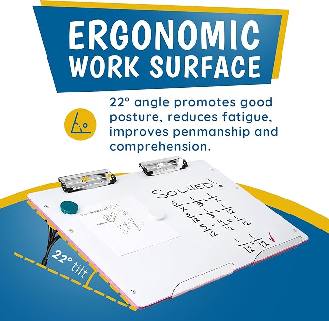 for Writing - Adjustable Magnetic Whiteboard & 22° Angle Ergonomic Desk for Reading, Writing, & Drawing for Students, Teachers – Ideal for Posture, Study, & Orientation – Pink