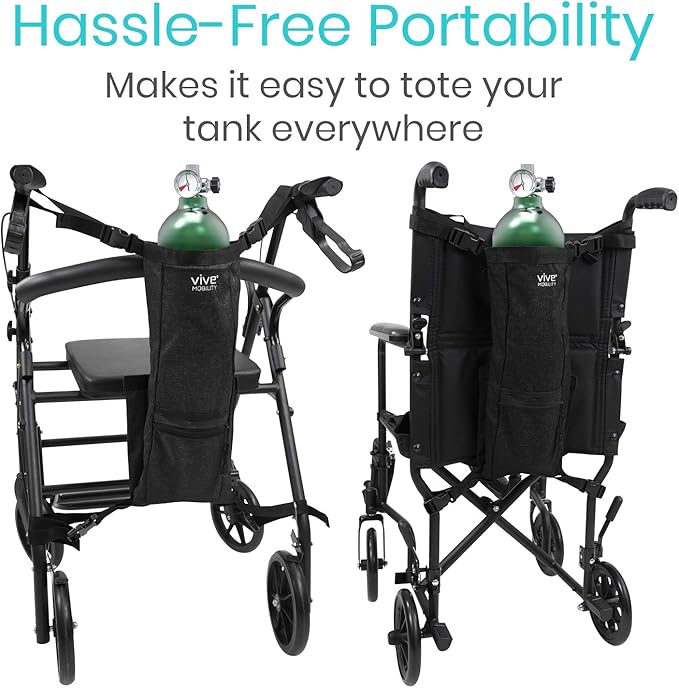 Vive Oxygen Tank Holder for Wheelchair - Portable Medical Cylinder Backpack for Travel - Carrier Accessories Bag for Walker, Rollator, Scooter - Case Fits Canister Sizes M2, M4, M6, M9, C, D, E